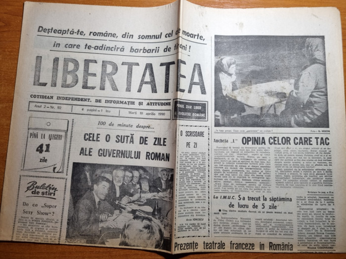 libertatea 10 aprilie 1990-guvernul petre roman 100 de zile,aura urziceanu