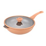 TIGAIE TIP WOK DIN ALUMINIU TURNAT SUB PRESIUNE SI ACOPERIRE CERAMICA CU CAPAC DIN STICLA ? 30 CM ? ZG-ACS 08 TERACOTTA