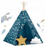 Cort de joaca pentru copii cu lumini si 2 pernite Nukido 120 x 120 x 165 cm - Bleumarin cu steluteA