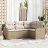 VidaXL Set de canapele pentru grădină cu pernă 4 pcs Bej Rattan poli