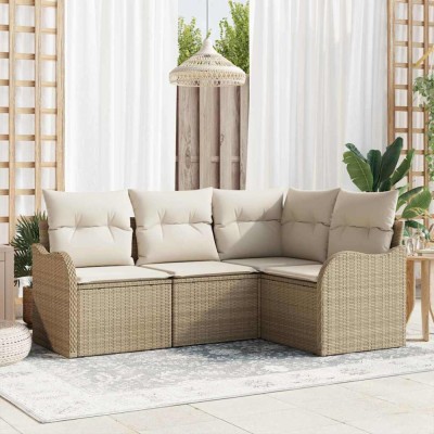 vidaXL Set de canapele pentru grădină cu pernă 4 pcs Bej Rattan poli 3345681 foto