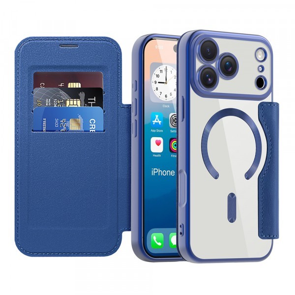 Husa MagSafe pentru Apple iPhone 17 Pro, Techsuit, SmartMag Book, Albastra