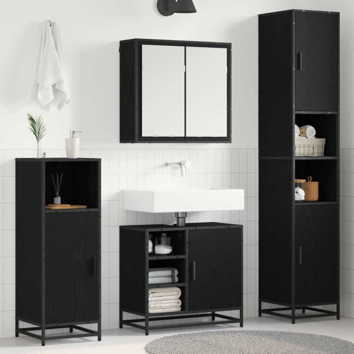 vidaXL Set de mobilier pentru baie 4 pcs Stejar negru 65 x 33 x 60 cm 3402476