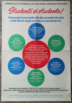 Afis pt. studenti, vacanta de vara la Complexul Lacul Tei, perioada comunista foto
