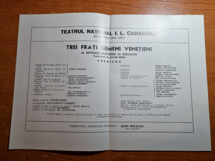 program teatrul national i.l.caragiale 1972-1973 - marin moraru,gheorghe dinica