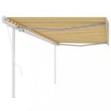 VidaXL Copertină retractabilă automat, cu st&acirc;lpi, galben&amp;alb, 5x3 m