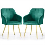 Set 2 Scaune Dining Luxano Akord Furniture Factory, Velur Verde, Picioare Metal Auriu, Stil Modern
