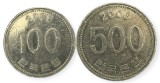 Coreea de Sud , lot 28 - 100 + 500 Won 2006, Asia, Cupru-Nichel