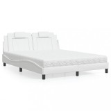 Cumpara ieftin Pat cu saltea, alb, 160x200 cm, piele ecologică