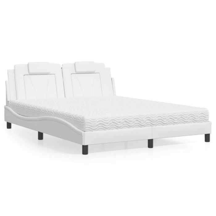 vidaXL Pat cu saltea, alb, 160x200 cm, piele ecologică 3208804