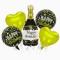 Baloane pentru aniversare, flippy, tematica happy birthday, set 5 baloane, 1 sticla sampanie 103 x 94 cm, 2 inimi, 2 rotunde, din folie de aluminiu, p