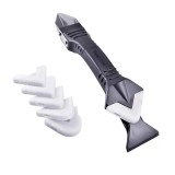 Cumpara ieftin Racleta pentru indepartare silicon, multifunctionala, 5 capete interschimbabile, plastic otel inoxidabil, 18.5 x 4 cm, negru