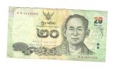 Bancnota Thailanda 20 baht 2013, semnatura KNR si PT1, circulata, stare buna