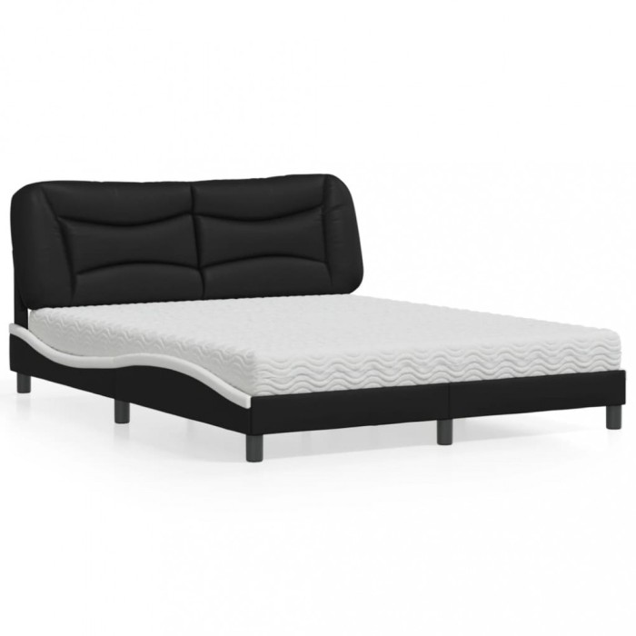 vidaXL Pat cu saltea, negru și alb, 160x200 cm, piele ecologică 3208736
