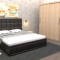 Dormitor Regal cu Pat Tapitat Negru imitatie piele cu dulap usi glisante Sonoma fara oglinda si fara comoda Tv