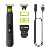 Aparat de tuns parul de pe fata si corp, Philips OneBlade Pro QP6542/15, Acumulator, Autonomie 90 min., Lungime 0.4-10 mm, Negru