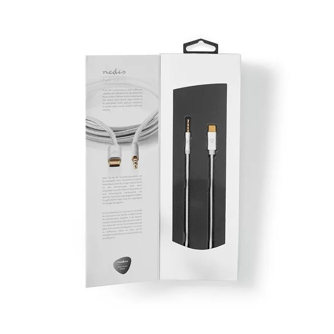 Cablu USB TYPE C tata - Jack 3.5 mm tata 1m aurit argintiu Nedis