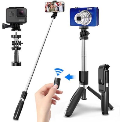 Selfie Stick cu Trepied, Compatibil cu Camera/Telefon, 100cm - Techsuit (L02) - Black foto