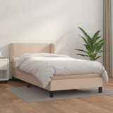 VidaXL Pat box spring cu saltea, cappuccino, 90x200 cm piele ecologică