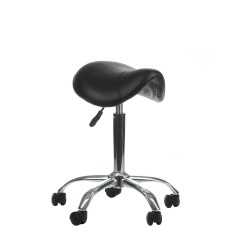 Scaun cosmetic tip taburet, mobil, baza cu 5 roti cauciucate, tapiterie piele eco, negru