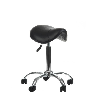 Scaun cosmetic tip taburet, mobil, baza cu 5 roti cauciucate, tapiterie piele eco, negru foto