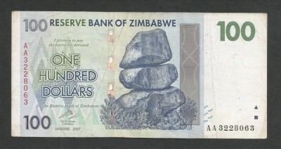 ZIMBABWE 100 DOLARI DOLLARS 2007 [4] P- 69 , VF foto