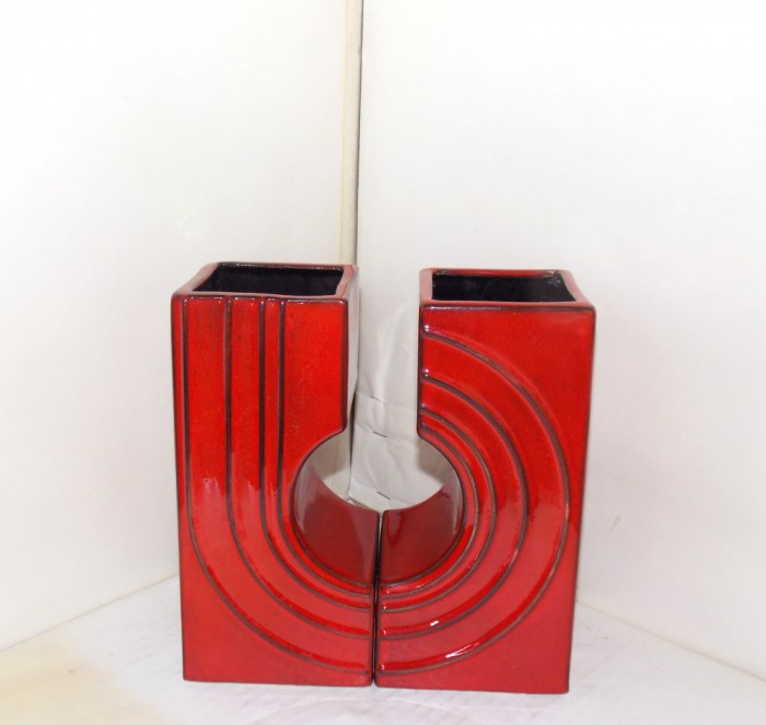 Vaza dublă ceramică fat lava - Zyklon - design Cari Zalloni, Steuler W. Germany