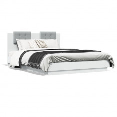 vidaXL Cadru de pat cu tăblie și lumini LED, alb, 140x200 cm