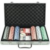 Set de poker complex cu 300 de jetoane flippy, include 2 seturi de carti, 5 zaruri, echipat cu servieta de aluminiu cu dimensiunile 39x7x27 cm