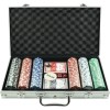 Set de Poker Complex cu 300 de jetoane Flippy, Include 2 seturi de carti, 5 zaruri, Echipat cu servieta de aluminiu cu dimensiunile 39x7x27 cm