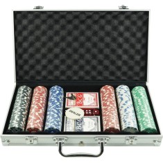 Set de Poker Complex cu 300 de jetoane Cyrax, Include 2 seturi de carti, 5 zaruri, Echipat cu servieta de aluminiu cu dimensiunile 39x7x27 cm foto