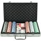 Set de poker complex cu 300 de jetoane flippy, include 2 seturi de carti, 5 zaruri, echipat cu servieta de aluminiu cu dimensiunile 39x7x27 cm