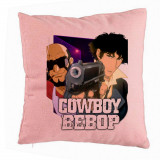 Perna Decorativa cu Cowboy Bebop 3, 40x40 cm, Roz, Husa Detasabila, Burduf