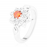 Inel strălucitor cu o floare și frunze, zirconii portocalii și transparente - Marime inel: 49