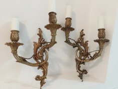 Superba pereche de aplice din bronz masiv in stilul Rococo