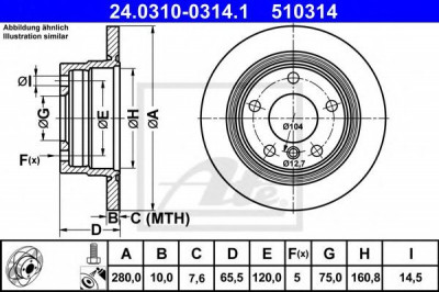 Disc frana BMW Seria 1 (E87) (2003 - 2013) ATE 24.0310-0314.1 foto