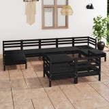 vidaXL Set mobilier de grădină, 10 piese, negru, lemn masiv de pin 3083383