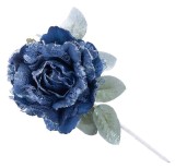 Floare decorativa bujor albastru cu frunza si tulpina, set 6 bucati