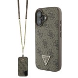 Husa iPhone 16 Guess Leather Metal Logo Strass Crossbody, maro, GUHCP16SP4TDSCPW
