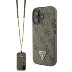 Husa iPhone 16 Guess Leather Metal Logo Strass Crossbody, maro, GUHCP16SP4TDSCPW foto