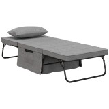 HOMCOM Pat Pliabil Multifuncțional 4 &icirc;n 1, Șezlong cu Economie de Spațiu, cu Spătar Rabatabil pe 5 Niveluri, 188x75x38 cm, Gri | Aosom Romania