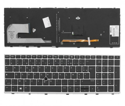 Tastatura laptop second hand HP EliteBook 850 G5 755 G5 ZBook 15u G5 Silver Frame Black AZERTY Backlight foto