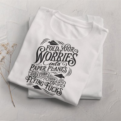 Tricou casual din bumbac 100% de barbati marimea L Fold your worries foto
