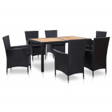 Set mobilier de exterior cu perne, 7 piese, negru, poliratan, vidaXL