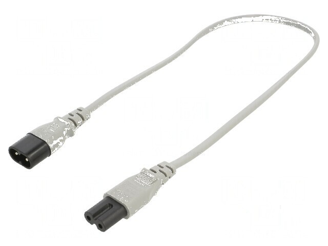 Cablu IEC C7 mamă - IEC C8 tată, 0,5m, 2x0,75mm2, gri, 2,5A