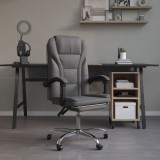 Fotoliu Birou Rabatabil Gri Piele Ecologica vidaXL, Inaltime Reglabila, Pivotant 360&deg;, Cadru Metalic Robust, 63x56x122 cm