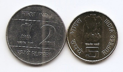 India Set 2A - 2, 5 Rupees 2010 - 19th Commonwealth Games - Delhi, V17, UNC !!! foto