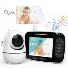 Sistem monitorizare cu Camera Video-Audio pentru supraveghere bebelusi, VisionHub®, Baby Monitor cu Ecran HD 3.5 inch, Monitorizare temperatura, Rotir