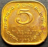 Moneda exotica 5 CENTI - RDS SRI LANKA, anul 1975 *cod 280 = A.UNC, Asia