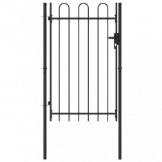 vidaXL Poartă de gard cu o ușă, vârf arcuit, negru, 1 x 1,5 m, oțel